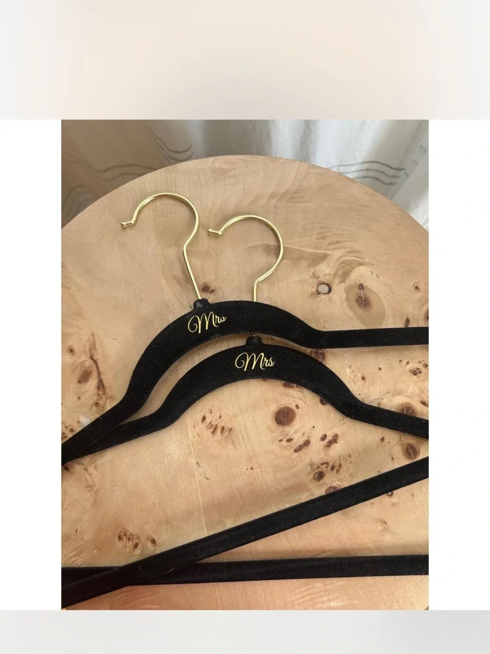 Mrs Black Velvet Wedding Hanger with Gold Hook